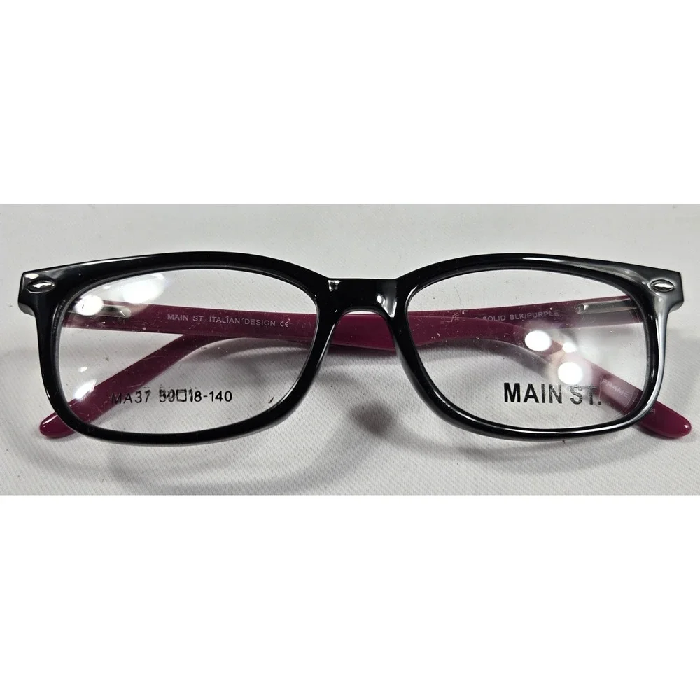Main St. Eyeglasses Frames Black‎ Purple Italian Design MA37 50-18-140 New